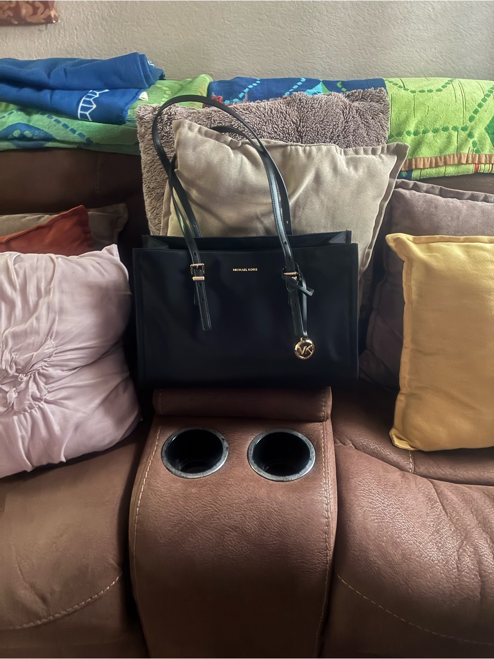 Michael Kors Black Leather Tote Handbag